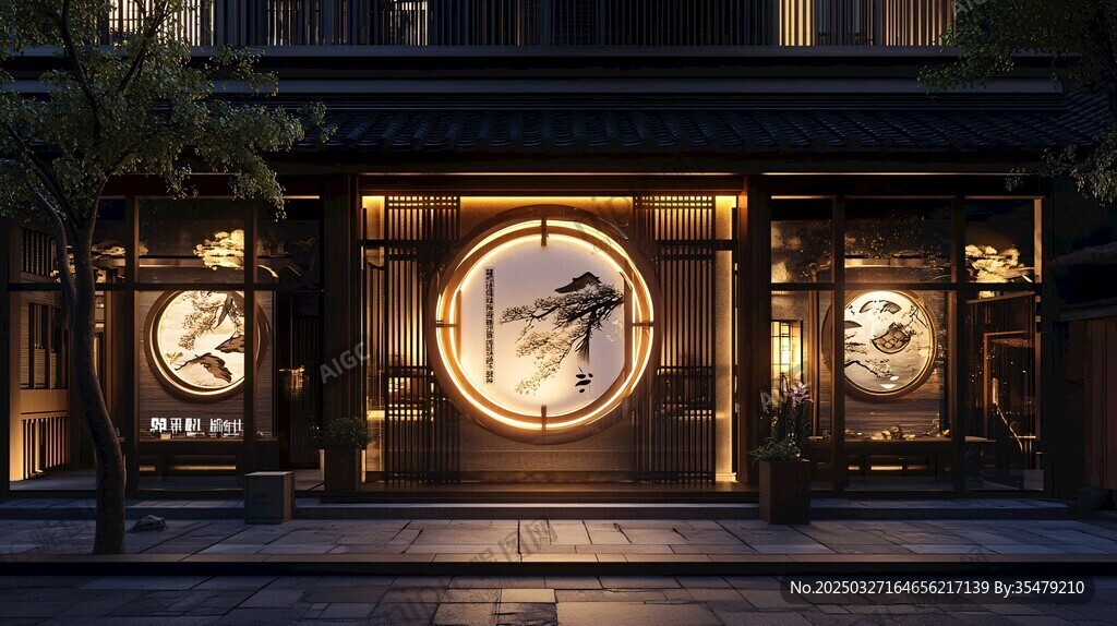 中式古風店鋪夜景
