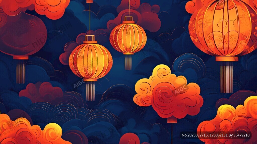 中式云間燈籠夢幻插畫