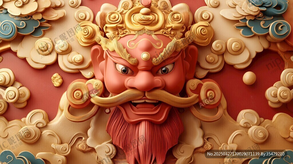 中式浮雕門神威嚴形象