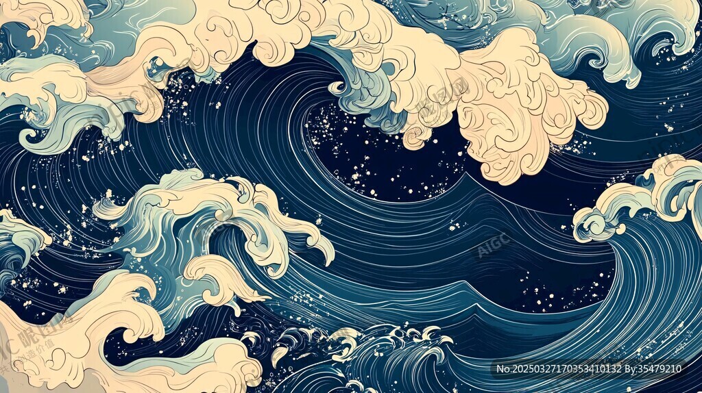 日式浮世繪風格海浪圖案