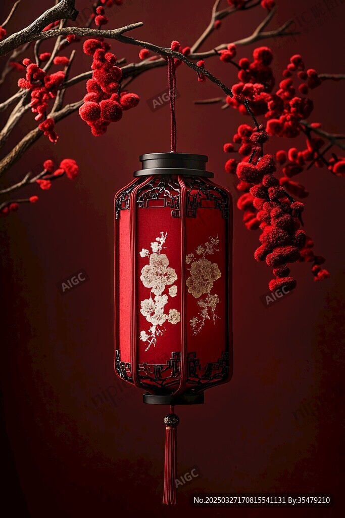 紅梅映紅燈籠添年味