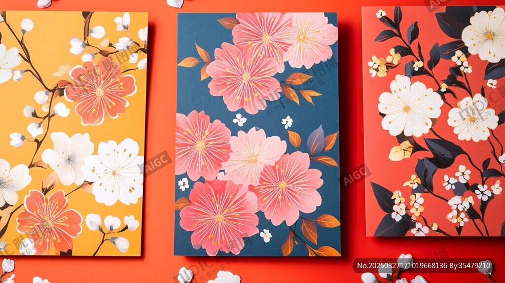 三張花卉圖案卡片展示