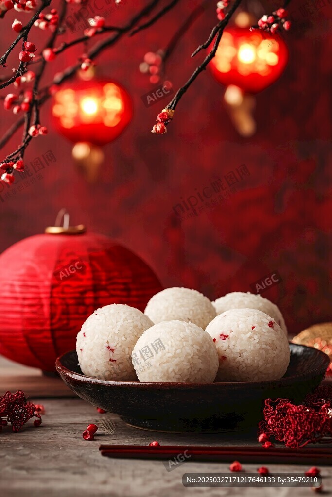 喜慶元宵佳節湯圓紅燈籠