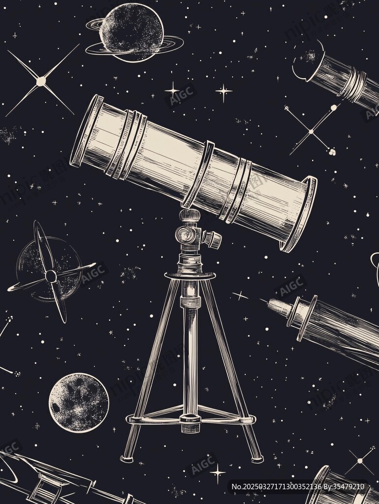 復古天文望遠鏡與星空圖案