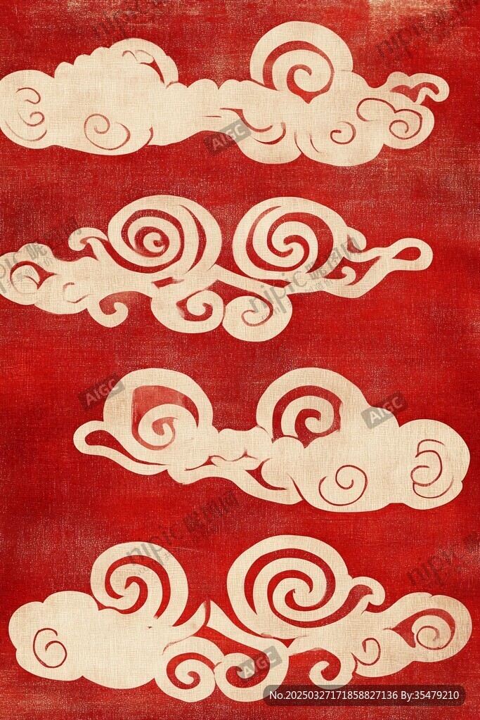 中式紅色背景祥云圖案