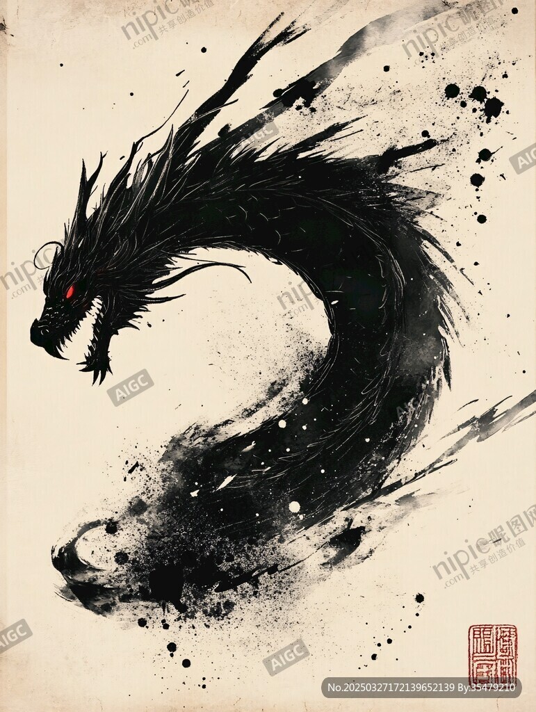 水墨黑龍圖