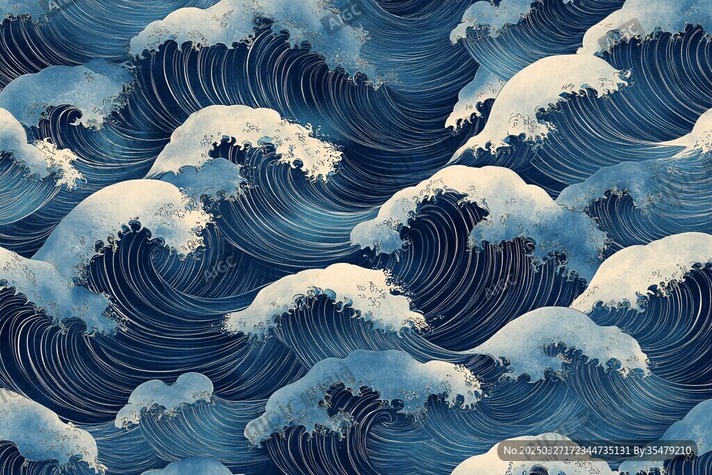 海浪圖案 藍(lán)白交織的海洋韻律