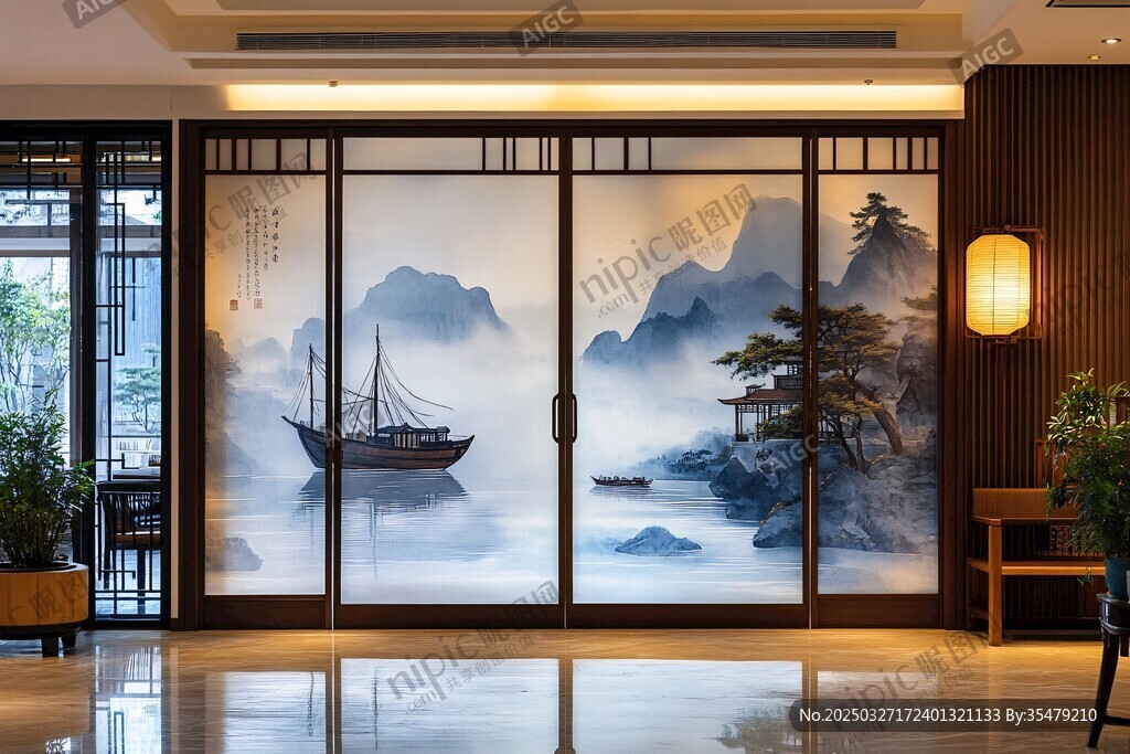 中式山水屏風(fēng)裝點(diǎn)雅致空間