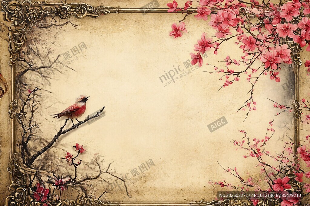 古典花鳥邊框圖