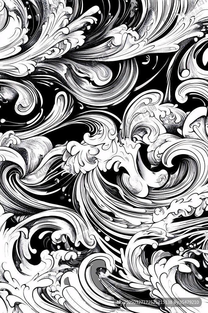 黑白海浪圖案紋理設(shè)計(jì)
