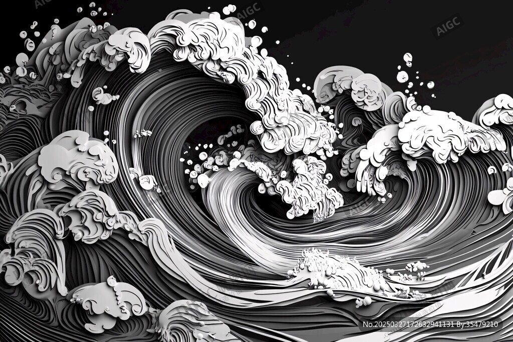 黑白動感海浪藝術(shù)插畫