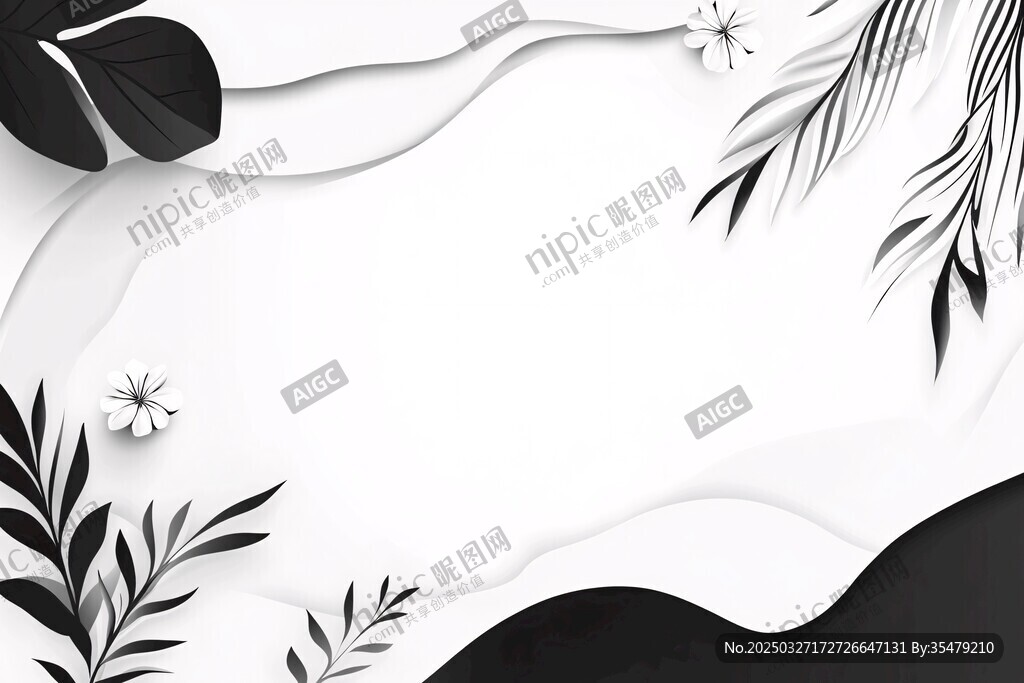 黑白剪紙風(fēng)植物裝飾背景