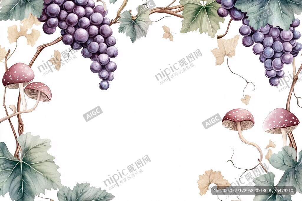 葡萄蘑菇裝飾性邊框圖案