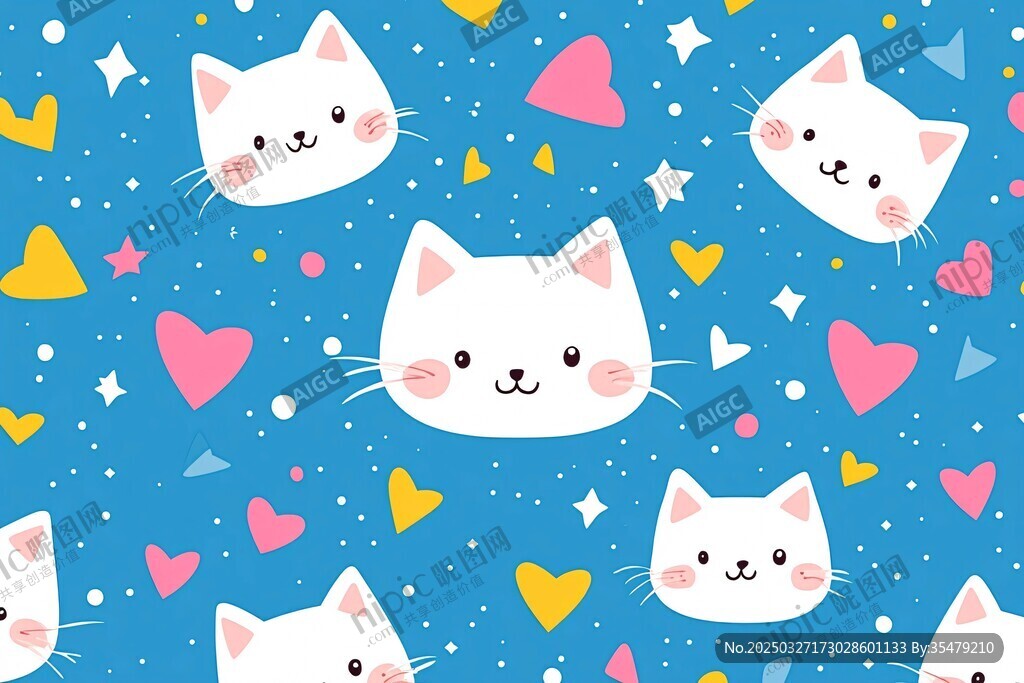 可愛貓咪愛心星星圖案