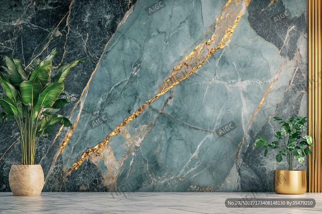 墨綠金紋大理石墻面飾景