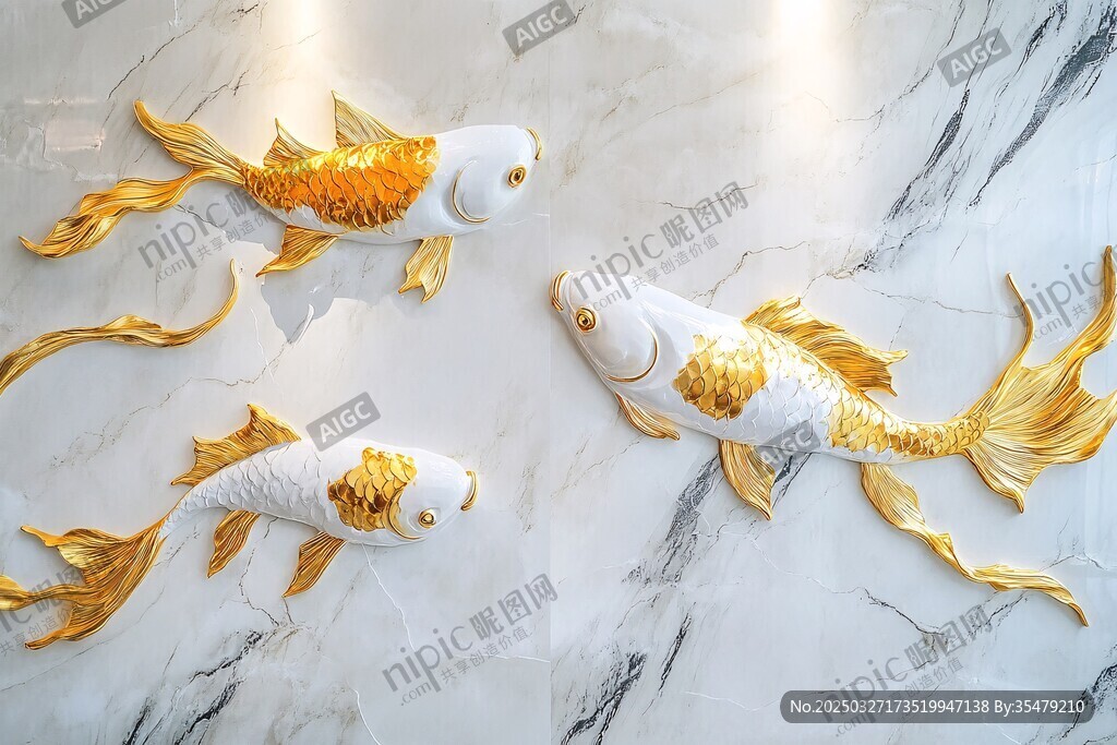 金白錦鯉大理石墻面裝飾