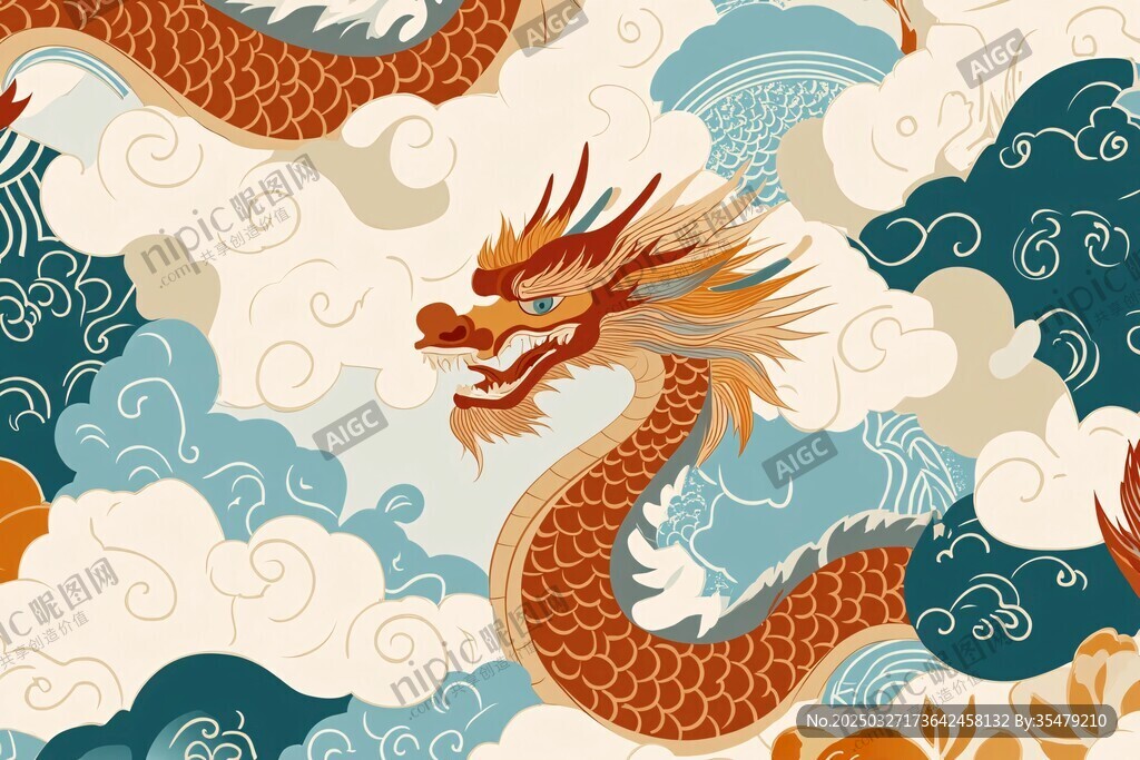 龍游云海間國(guó)風(fēng)祥瑞圖