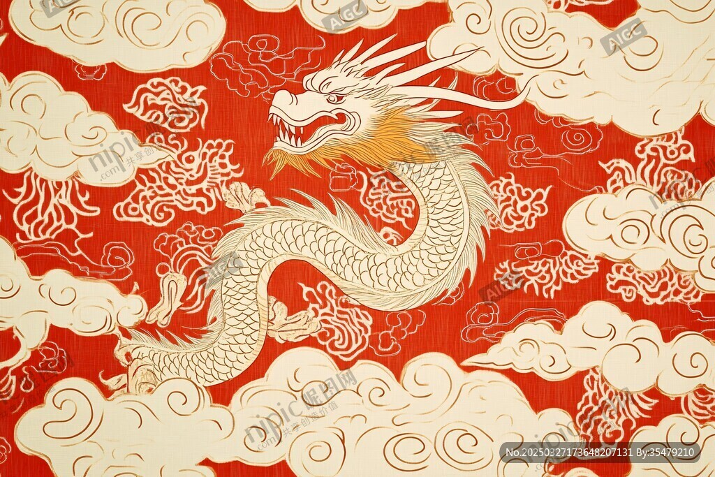紅底金龍祥云傳統(tǒng)圖案
