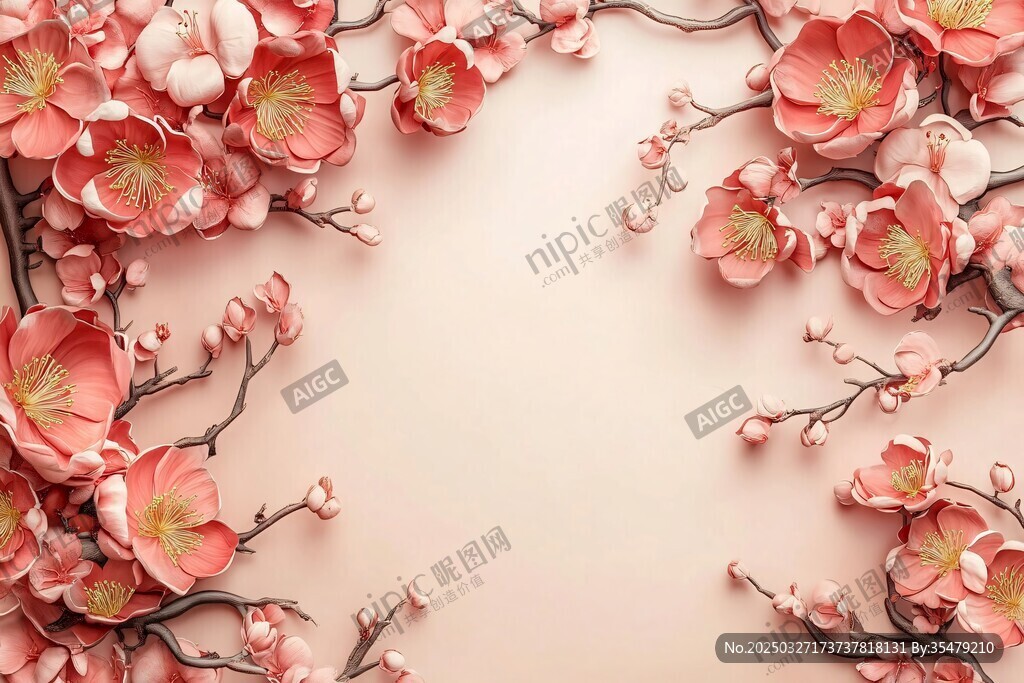 粉色繁花邊框背景圖