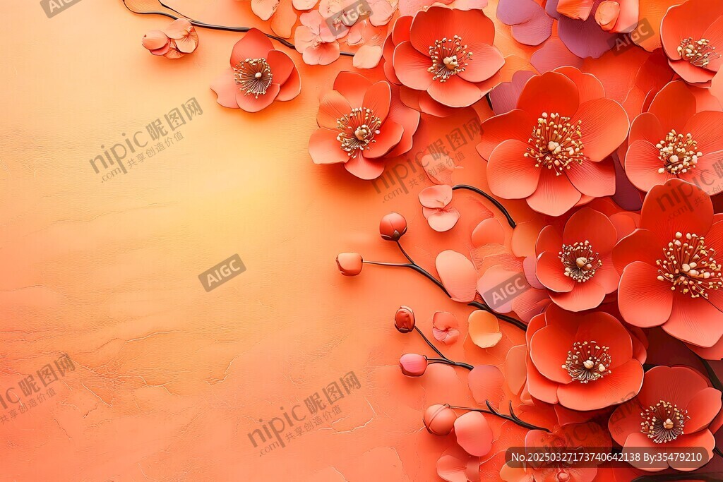 橙粉繁花裝飾背景圖