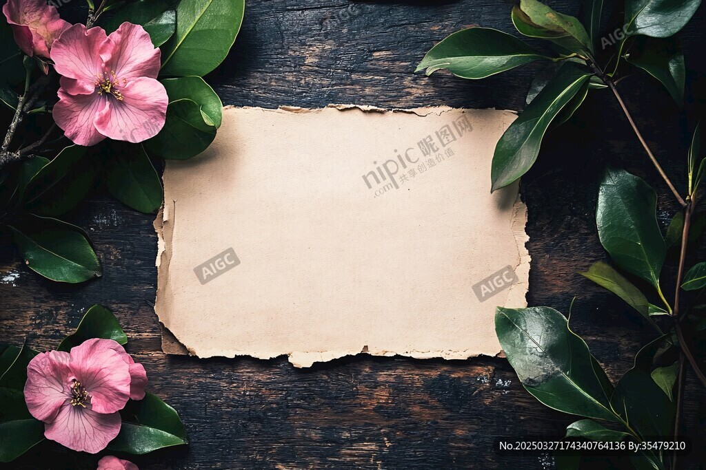 復(fù)古紙張旁的嬌艷花卉