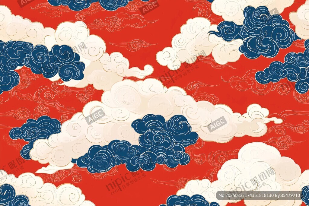 中式云紋紅底傳統圖案