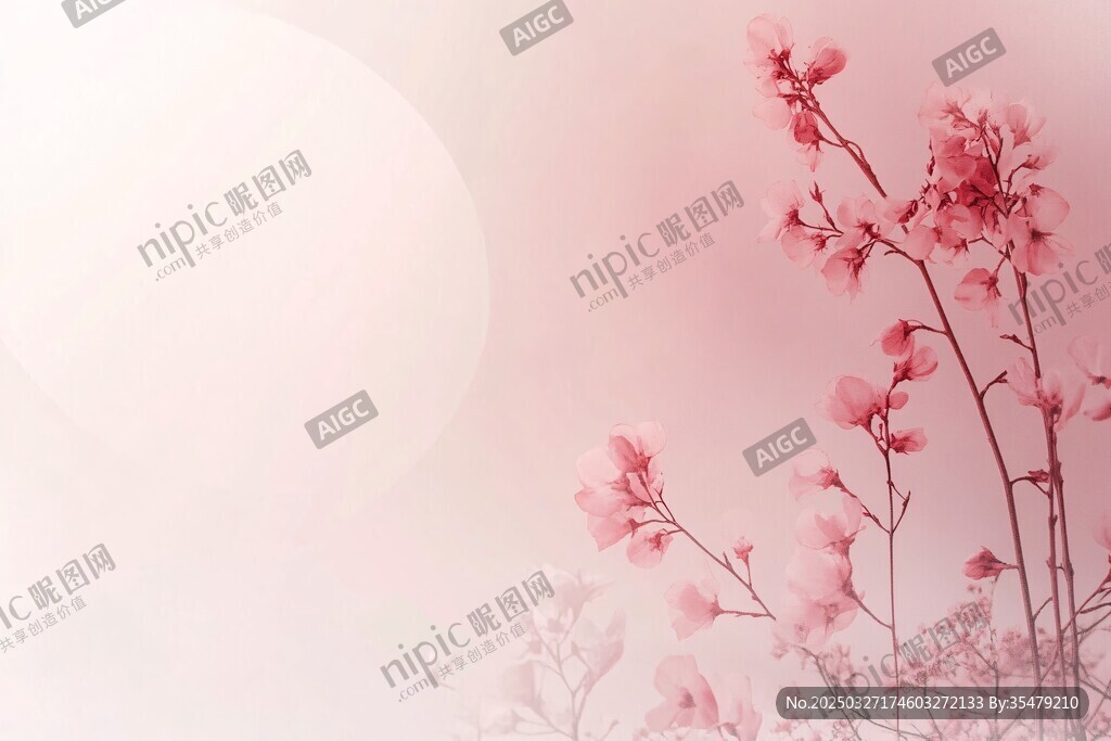 夢幻粉色花枝唯美背景圖