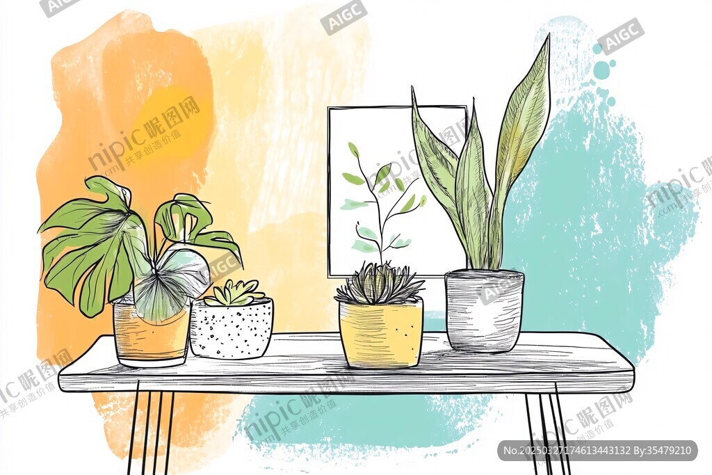 桌上綠植插畫