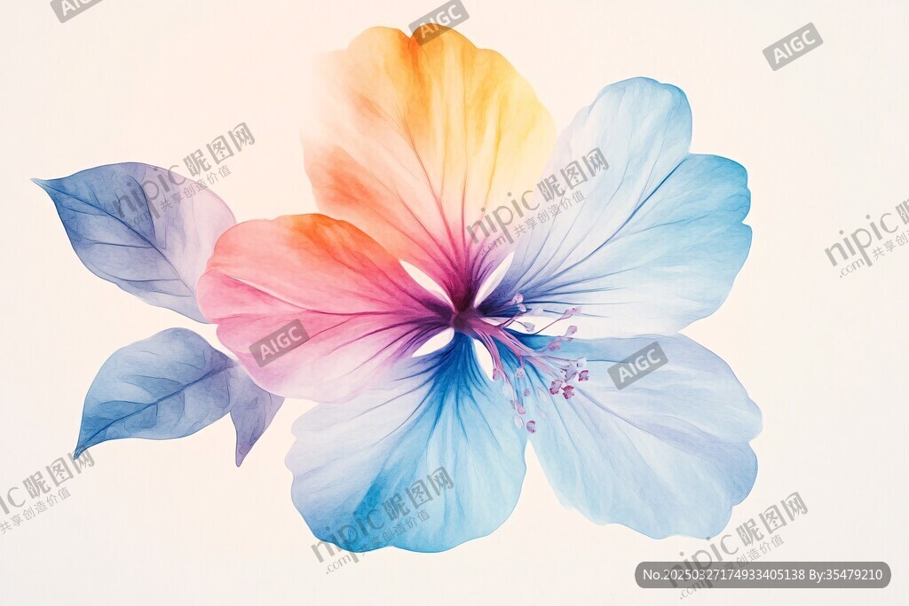 夢幻多彩水彩花卉圖