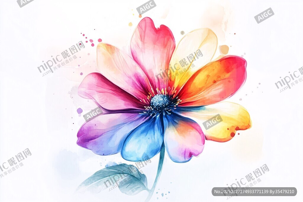 多彩水彩花卉插畫作品