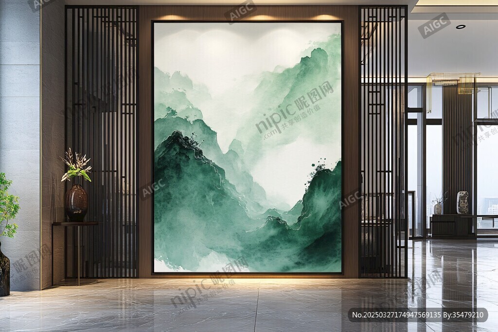 中式玄關水墨山水裝飾畫