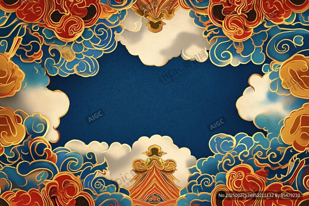 中式古典云紋宮殿邊框背景