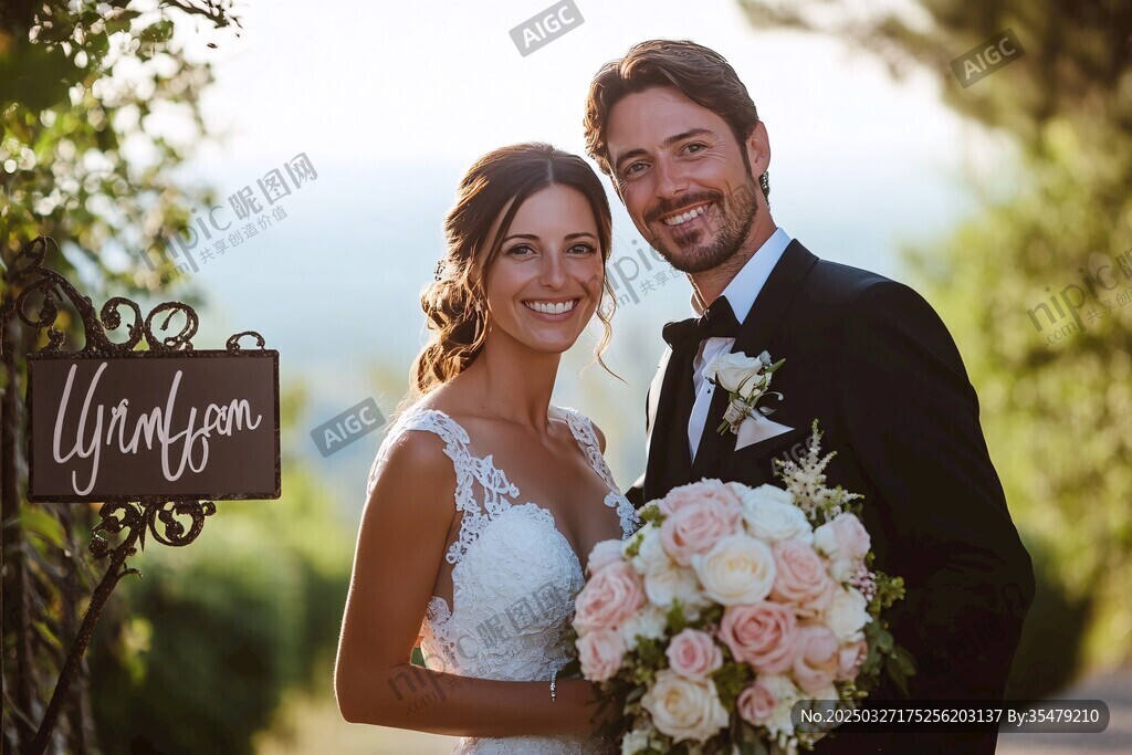 浪漫婚禮上的幸福新婚夫婦