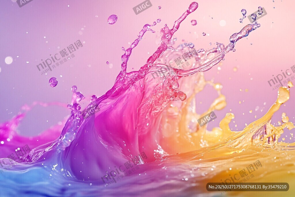 夢幻彩色水花飛濺瞬間