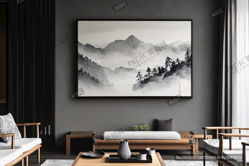 中式客廳的山水裝飾畫(huà)