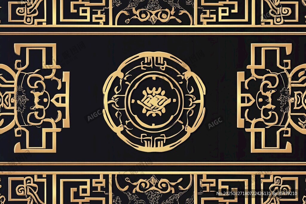 中式黑金古典花紋圖案