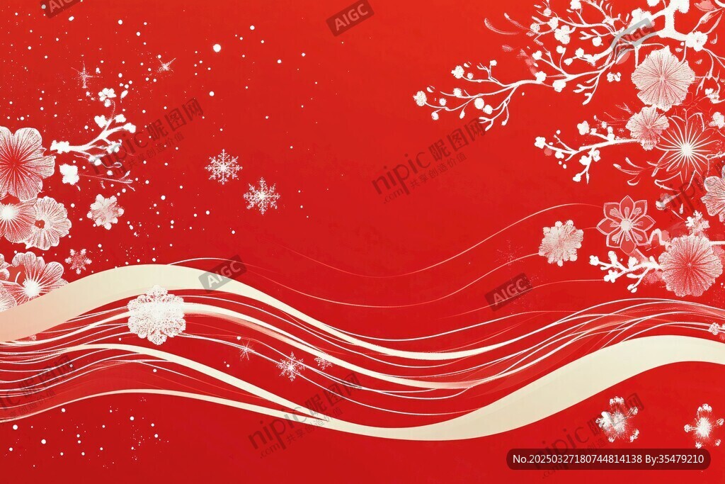 喜慶紅底花卉波浪紋背景