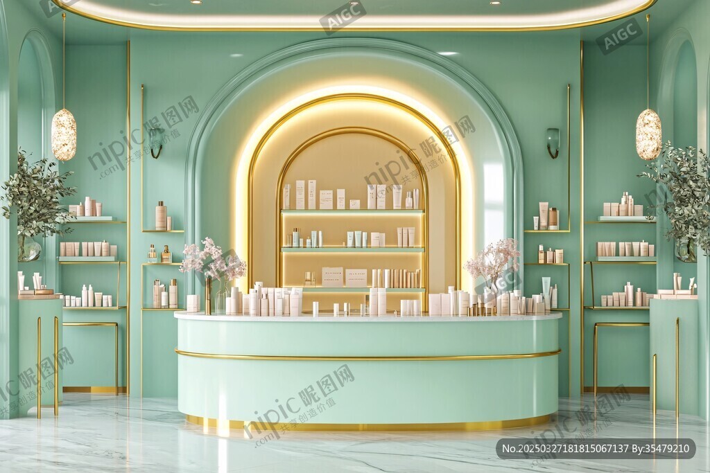 清新雅致的美妝產品展示空間