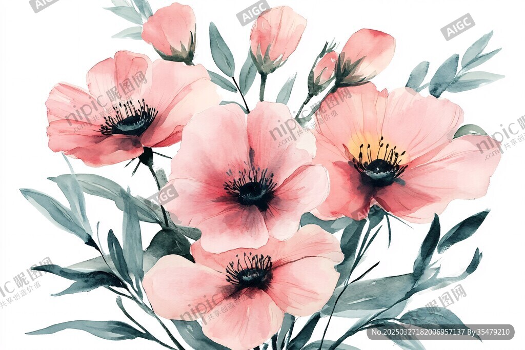 粉色花卉插畫 清新唯美