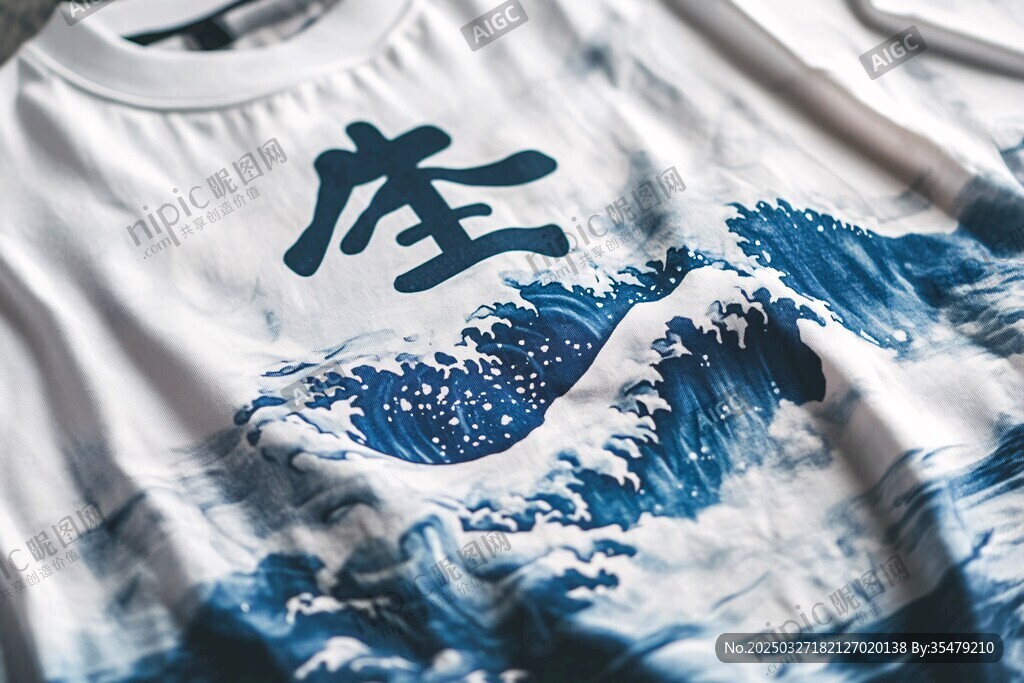 海浪漢字風T恤圖案