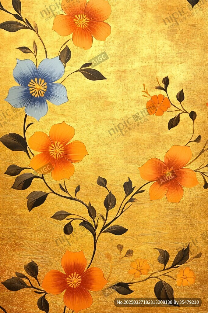 金色背景花卉圖案裝飾畫