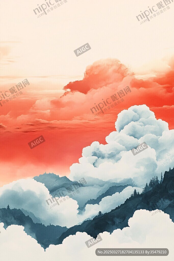 夢幻云海山間的絢麗霞光