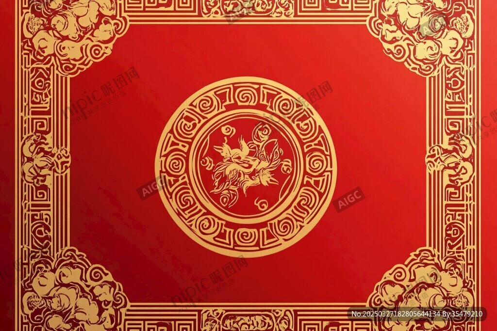 中式紅金傳統(tǒng)花紋背景圖