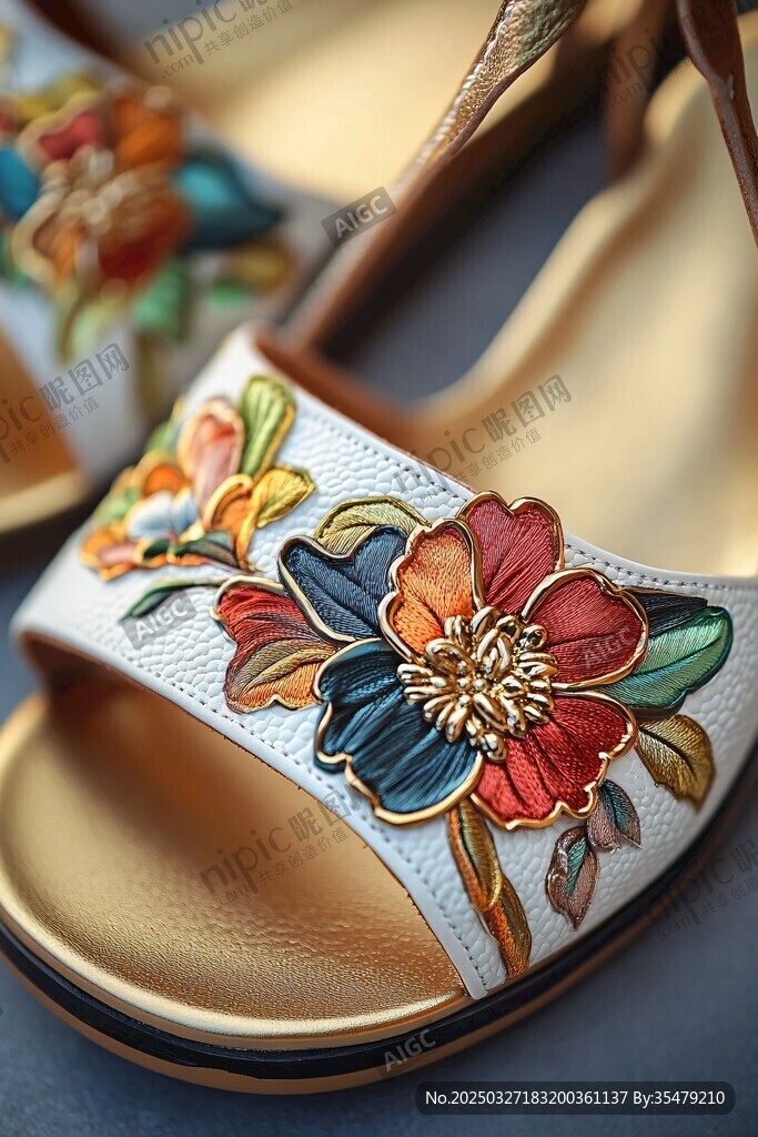 精美刺繡花朵高跟涼鞋