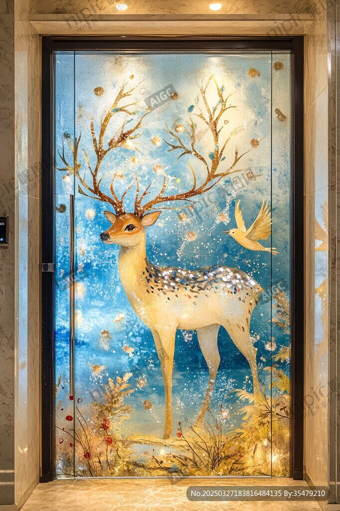 夢幻鹿景玄關藝術玻璃畫