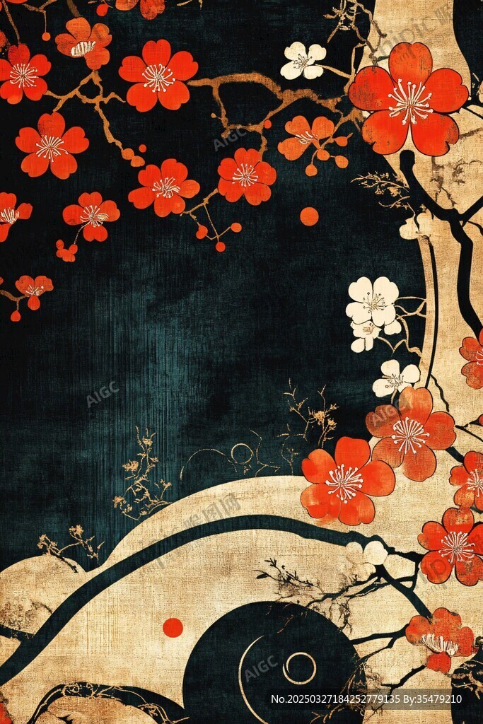 中式梅花復古風裝飾畫
