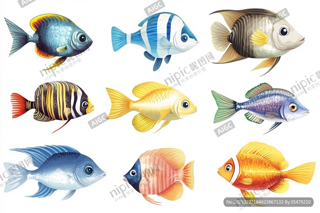 多彩熱帶魚插畫集合