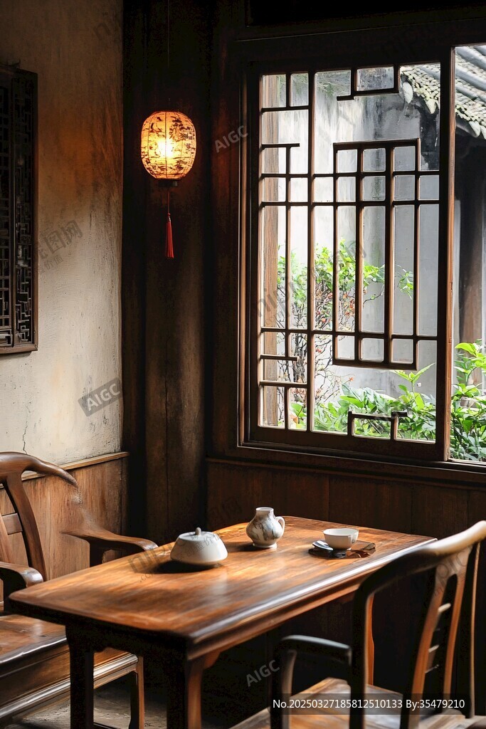 中式茶室靜謐一角