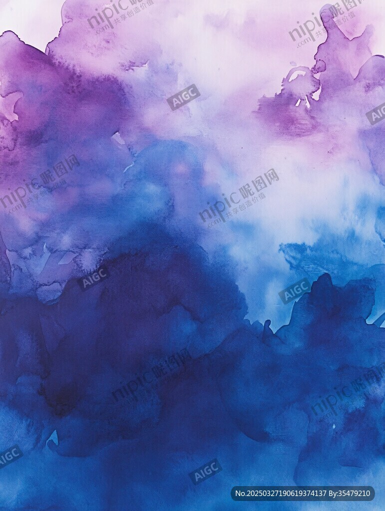 夢幻藍紫水彩抽象背景圖