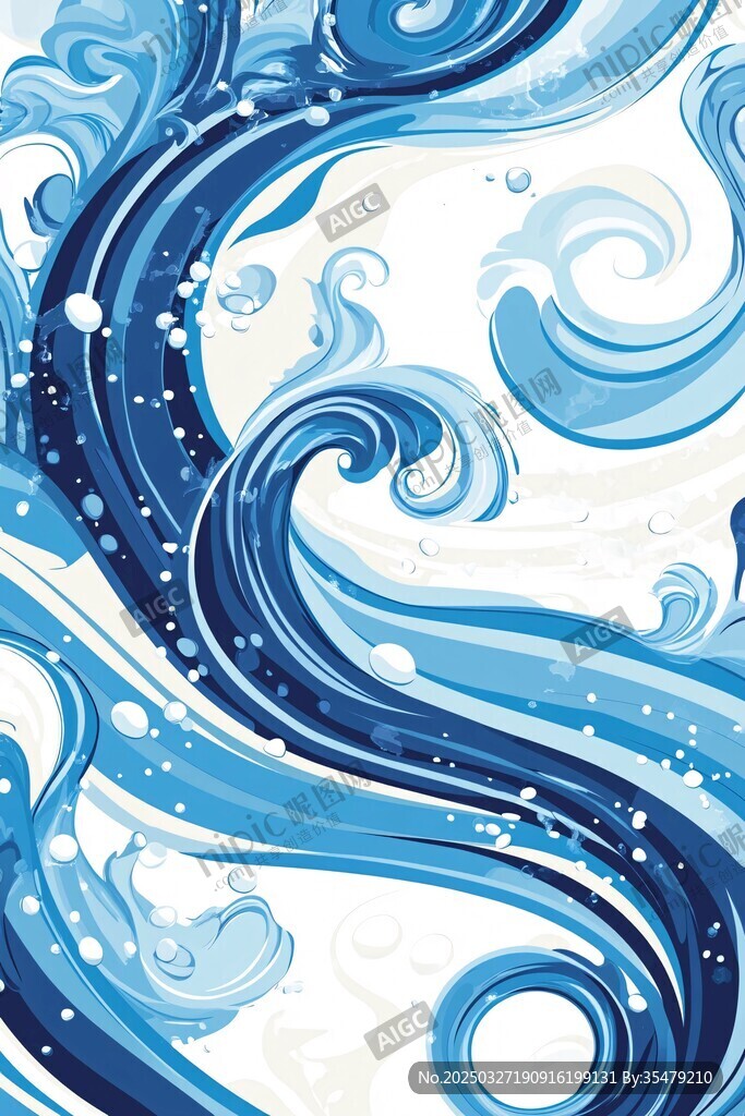 夢幻藍白海浪抽象圖案